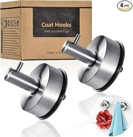 YOHOM Suction Cup Hooks for Shower Wall Bathrooms Towels Hook for Glass Door Heavy Duty (Silver, 2 PCS)