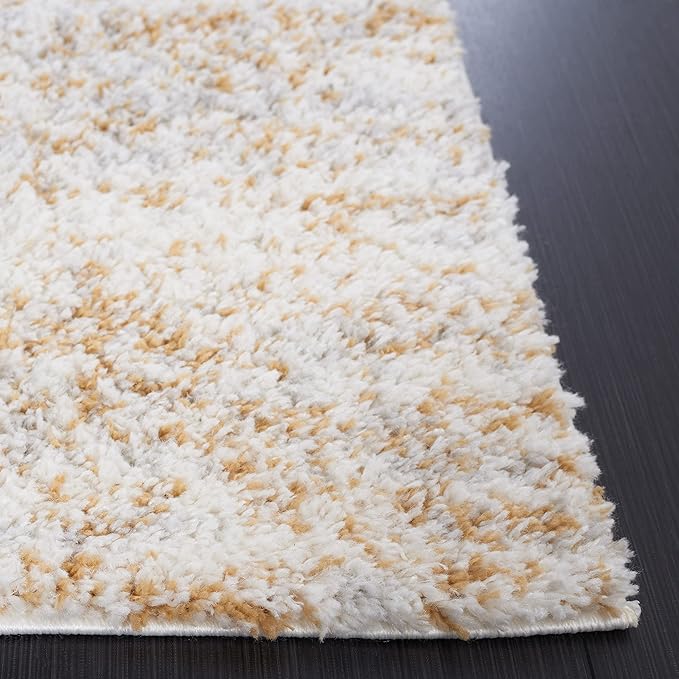 SAFAVIEH Berber Shag Collection Area Rug - 9' x 12', Ivory & Light Gold, 1.2-inch Thick Ideal for High Traffic Areas in Living Room, Bedroom (BER563D)