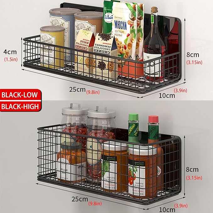 Magnetic Basket Magnetic Fridge Organizer Magnetic Pencil Holder Whiteboard Accessories Home Kitchen Organization (Black-Low)