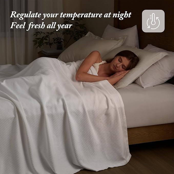 Madison Park - BL51N-0613 Liquid Cotton Luxury Blanket Premium Soft Cozy 100% Ring Spun Cotton For Bed , Couch or Sofa, King, White