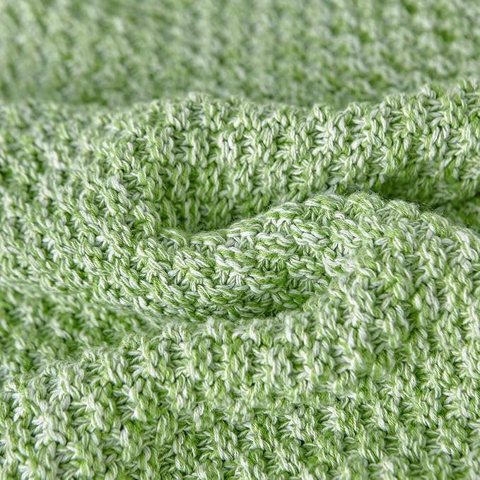 Longhui bedding Green Knitted Throw Blanket for Couch, Soft, Cozy Machine Washable 100% Cotton Sofa Knit Blankets, Heavy 4.0lb Weight, 60 x 80 Inches, Grass Green