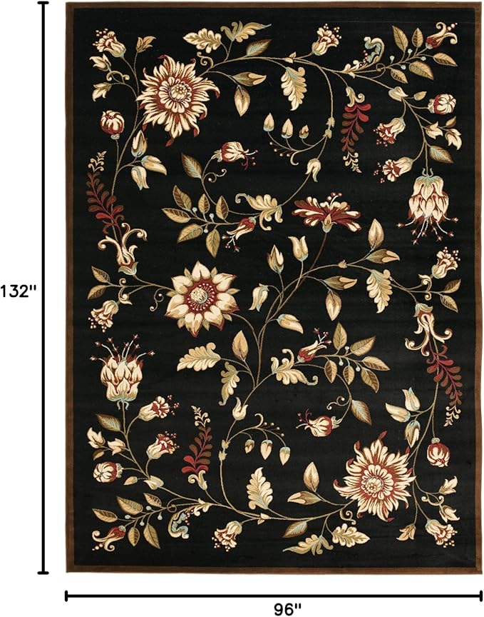 SAFAVIEH Lyndhurst Collection Area Rug - 8' x 11', Black & Multi, Traditional Floral Design, Non-Shedding & Easy Care, Ideal for High Traffic Areas in Living Room, Bedroom (LNH552-9091)