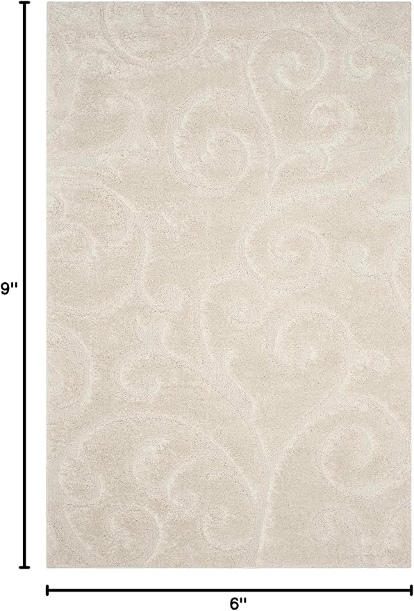SAFAVIEH Florida Shag Collection Area Rug - 6' x 9', Cream & Cream, Scroll Design, Non-Shedding & Easy to Clean, High-Low Plush Pile, Ideal for Living Room, Bedroom, Dining Space (SG455-1111)
