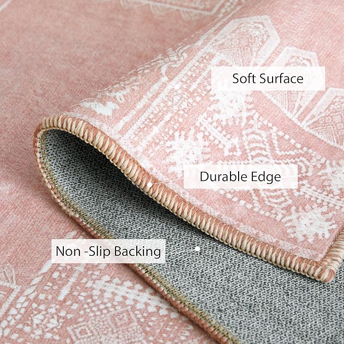 NICETOWN 2x3 Pink Rug for Entrance - Non Slip Modern Entryway Carpet Foladable Non-Resistant Oriental Medallion Mat for Entrance Kitchen Laundry Bathroom Bedroom