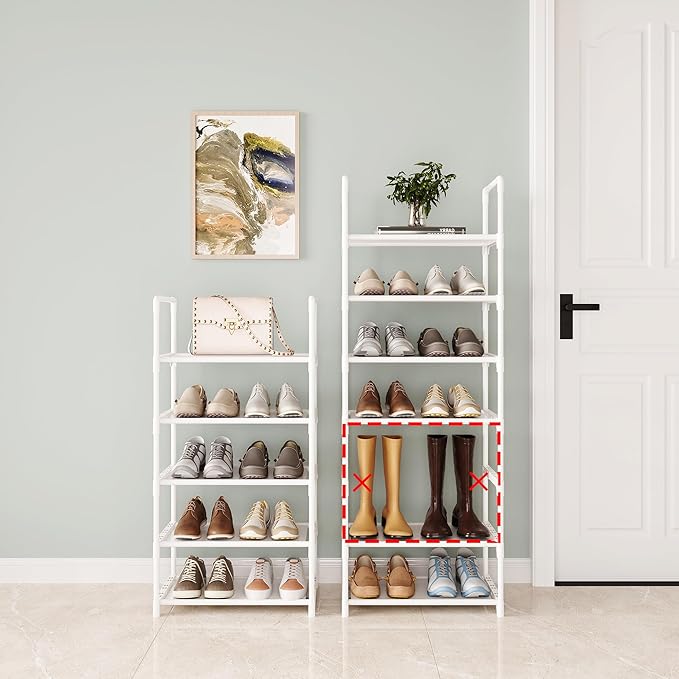 10-Tier Tall Shoe Rack, Adjustable 20-25 Pairs Shoe Shelf Storage Organizer for Entryway Hallway Closet Bathroom Living Room (White)