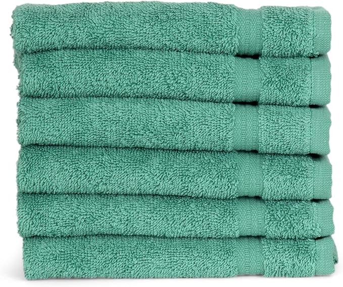TowelSelections Soft and Absorbent Towels Cotton for Bathroom Hotel Shower Spa Gym, 4 Washcloths Green Spruce