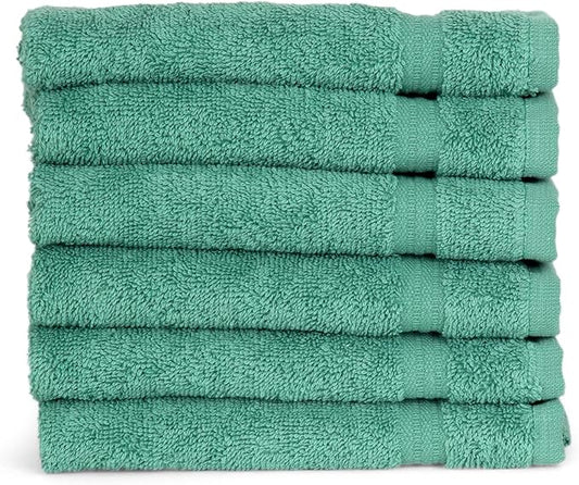 TowelSelections Soft and Absorbent Towels Cotton for Bathroom Hotel Shower Spa Gym, 4 Washcloths Green Spruce