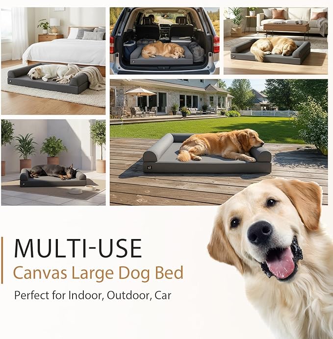 Sytopia 42" Orthopedic Dog Bed for Large Dogs, Waterproof Egg Crate Foam XL Pet Bed with Removable Washable Cover, Non-Slip Bottom, Supports up to 100 lbs for Senior Pets, Dark Gray