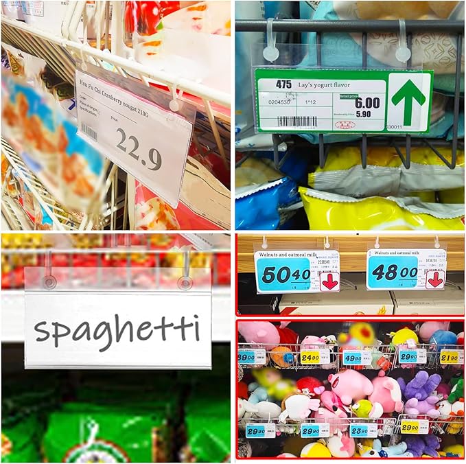 200 Pieces Wire Shelf Label Holders,4" x 2.3" Clear Price Tag Holder for Wire Plastic Shelving with Double Snap Lock Closure,Reusable Basket Label Holders for Retail Market and Home
