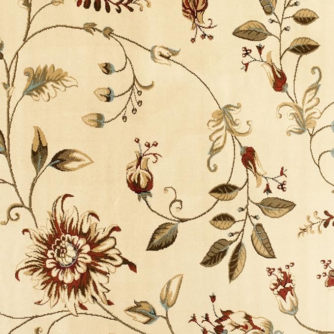 SAFAVIEH Lyndhurst Collection Area Rug - 6'7" Square, Ivory & Multi, Traditional Floral Design, Non-Shedding & Easy Care, Ideal for High Traffic Areas in Living Room, Bedroom (LNH552-1291)