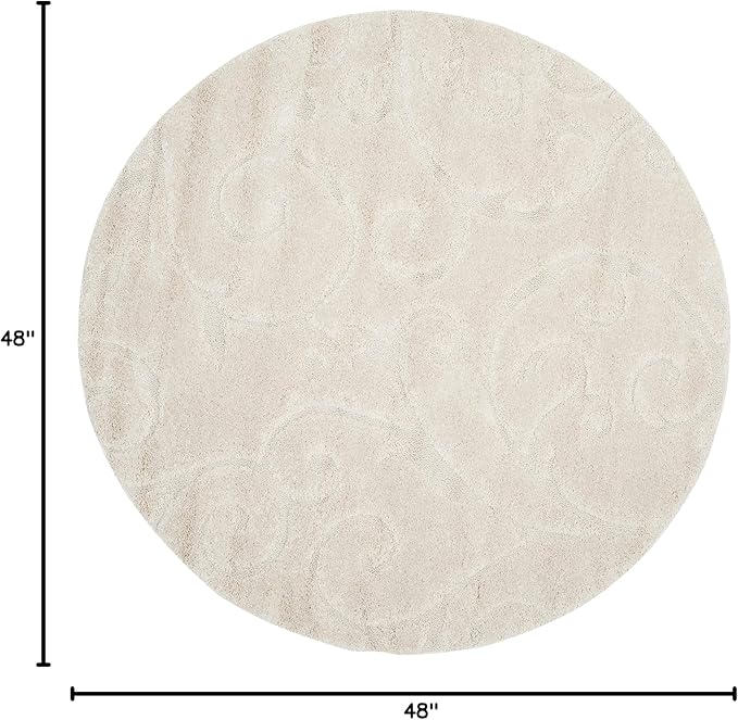 SAFAVIEH Florida Shag Collection Area Rug - 4' Round, Cream & Cream, Scroll Design, Non-Shedding & Easy to Clean, High-Low Plush Pile, Ideal for Living Room, Bedroom, Dining Space (SG455-1111)