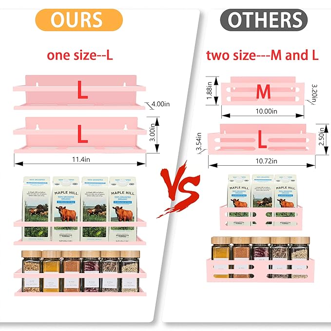 Magnetic Spice Rack Organizer for Fridge Seasoning Organizer for Kitchen Storage With Screw Magnetic Shelf for Oven, RV,Garage,Bathroom (Pink-1, 4pack)