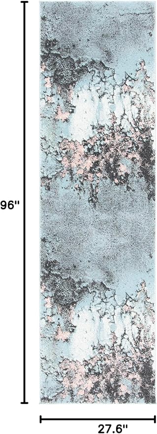 SAFAVIEH Glacier Collection Runner Rug - 2'3" x 8', Blue & Pink, Modern Abstract Design, Non-Shedding & Easy Care, Ideal for High Traffic Areas in Living Room, Bedroom (GLA125L)