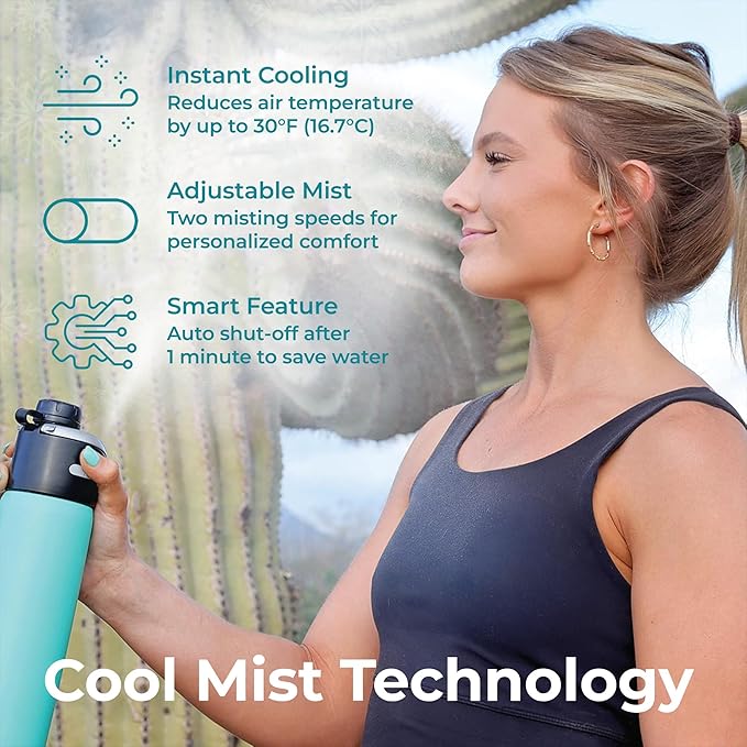 GoMist Misting & Drinking Bottle — Rechargeable Mist & Sip Water Bottle — Quick Charge USB-C Port — 2-Speed Mist Function — Stainless-Steel Double Wall Insulation, 40 oz (Polar White)