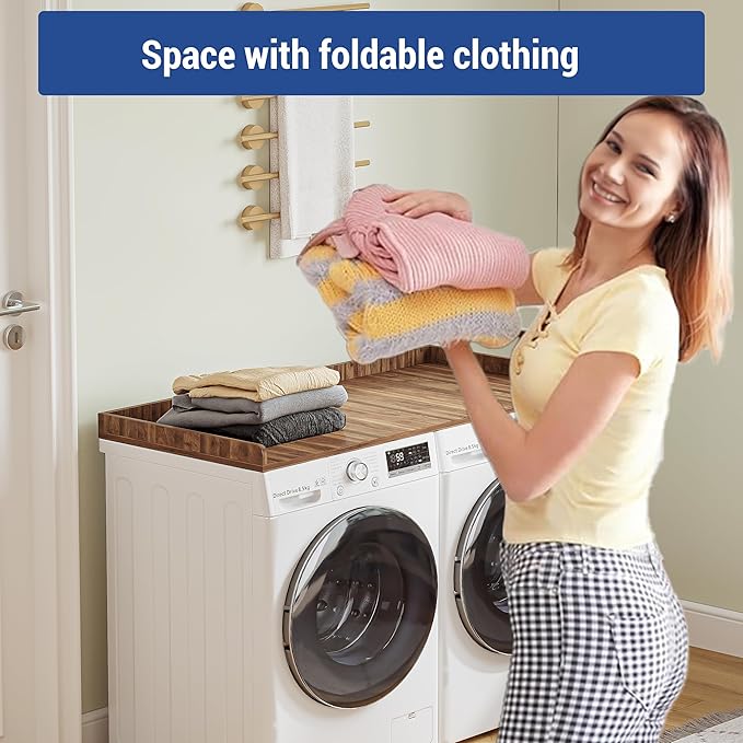 Washer Dryer Countertop,27.5" x 54" Wood Topper for Laundry Room Organization，Laundry Countertop Over Washer and Dryer,with Edge Rails,Non-Slip Mat,Easy to Assemble