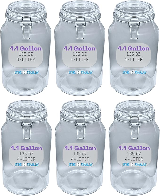 Airtight Glass Storage Jars with Clamp Lid – Food Storage Containers with Rubber Gasket Seal – Pantry & Kitchen Canisters for Dry Goods, Coffee, Sugar, Pasta – 0.4L to 4L Sizes (6, 135oz | 4L)