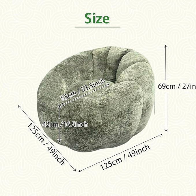 Bean Bag Chairs Large Bean Bag Couch for Adults Stuffed Sofa Chair Comfy Giant Bean Bag Chair with Spacious Design for Reading, Playing or Relaxing, Green