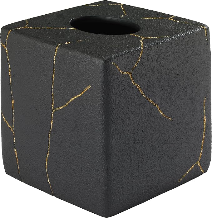 Nicole Miller - Tissue Box Cover, Resin Countertop Accessories, Dorm Room Essentials (Sydney Collection, Black/Gold)