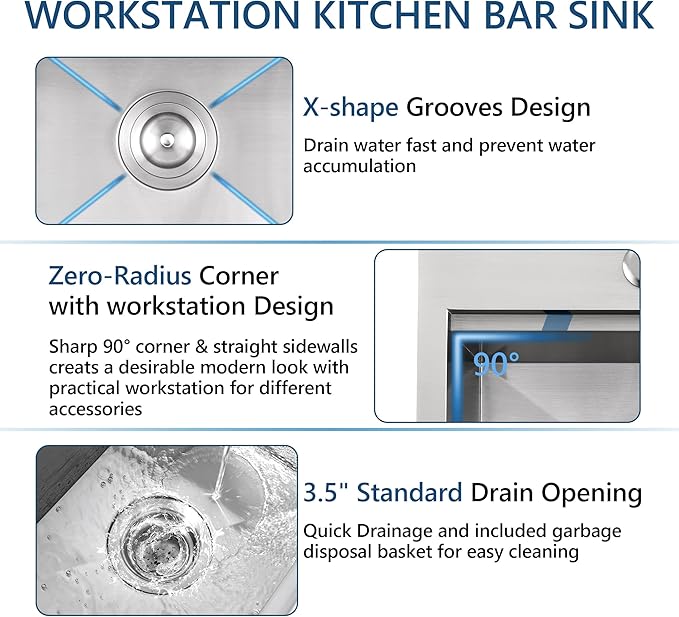 15 Stainless Steel Kitchen Bar Sink, Doirteal 15x15x9 Inch Single Bowl Drop in Workstation Kitchen Sink, Top Mount 15 Inch Small Bar Sinks Outdoor Wet Bar Prep Sinks With Accessories BL81-1