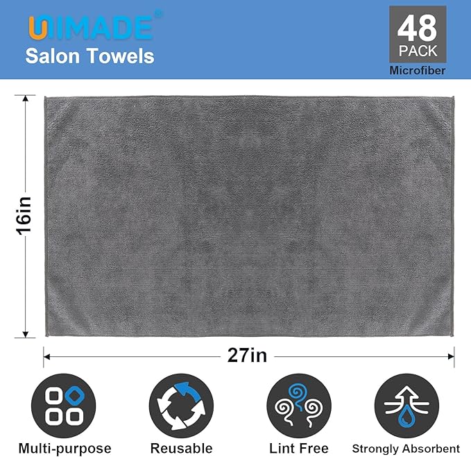 48 Pack Gym Towels Set - Highly Absorbent and Quick Drying Microfiber Salon Towels, Premium Hand Cloths for Bathroom, Gym, Shower, Hotel, and Spa - 16x27 inch (Grey)