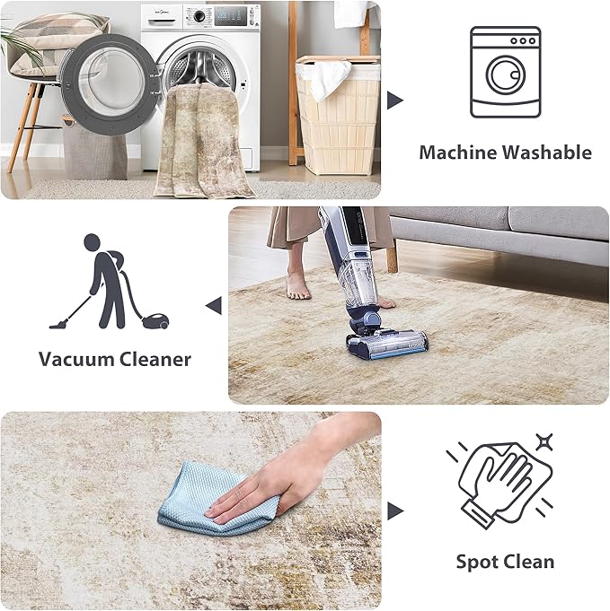 NICETOWN Kitchen Yellow Runner Rug 2x6 - Washable Boho Non-Slip 2x6 Carpet for Hallway with Rubber Backing, Thin Abstract Washable Rug Runner Throw Carpet for Bedroom