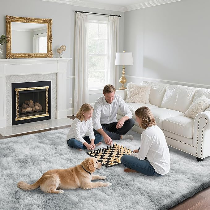 Fluffy Rug Shaggy Area Rug, Mottling Grey 2x4 Area Rugs for Bedroom, Small Bedside Rug, Soft Fluffy Shaggy Entryway Throw Rugs for Living Room Bedroom Kids Room Home Decor