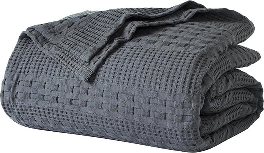 VHC Brands 100% Cotton Waffle Weave Twin Blanket 66"x90", Decorative Lightweight Spring and Summer Throw Blanket, Bedroom Decor for Bed, Couch, or Sofa, Dark Grey