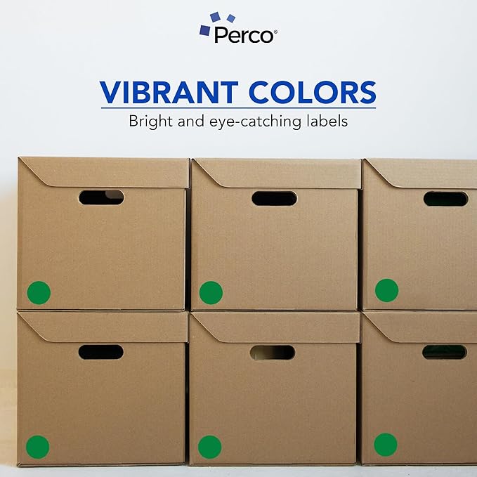 Perco Green 2-Inch Round Circle Dot Sticker Labels with Easy Peel Perforation - 500 Labels per Roll - Strong Adhesion, Vibrant Colors for Organizing, Crafting & More - Made in USA
