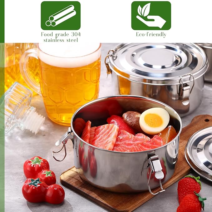 4 Pcs Stainless Steel Bento Box 36 oz Reusable 304 Stainless Steel Food Storage Containers with Lockable Clips to Leak Proof, Dishwasher Safe