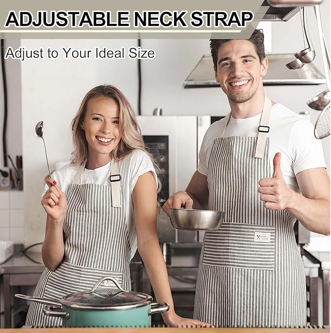 Janmercy 24 Pcs Aprons for Women Men with 2 Pockets Linen Cooking Kitchen Apron Adjustable Bib Chef Apron Bulk Aprons Unisex