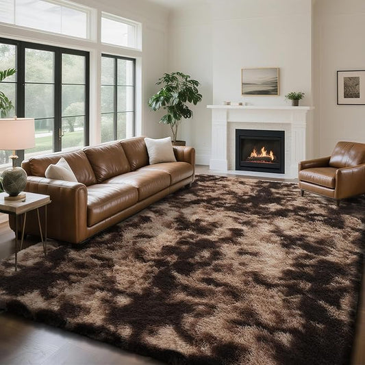 Fluffy Rug Shaggy Area Rug, Mottling Brown 10x14 Area Rugs for Bedroom, Super Soft Shaggy Rugs for Living Room Bedroom Kids Room Home Decor, Upgrade Anti-Skid Rectangular Fuzzy Rug