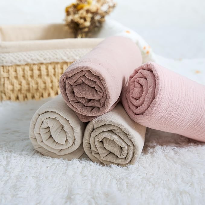 Meracorallo Muslin Swaddle Blanket, 100% Cotton Receiving Blanket Soft and Breathable Swaddle Wrap for Baby Boys and Girls, Beige