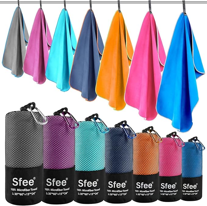 2 Pack Microfiber Travel Towel, Quick Dry & Super Absorbent, Lightweight, Rectangular Bath Towel, Modern Purple Sports Towel for Gym, Hiking, Pool, Backpacking, Bath, Yoga