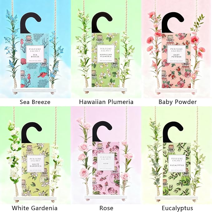 ROSE COTTAGE Large 12 Packs Rose Hanging Closet Deodorizer Air Freshener Long Lasting Scented Sachets Smell Goods for House