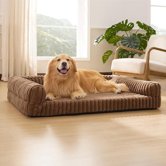 Bedsure Orthopedic Dog Beds for Extra Large Dogs, Waterproof Memory Foam XL Pet Bed with Sides, Non-Slip and Egg-Crate Foam Big Dog Couch Sofa with Washable Removable Corduroy Cover, Brown