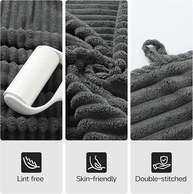 REDKISS Charcoal Gray Bath Towels Set 8 Piece - Microfiber Bathroom Towels of 8 Large, Highly Absorbent Bath Towel, Soft Shower Towel for Bathroom, 2 Bath Sheet 2 Hand 2 Washcloths 2 Hair Towel Wrap
