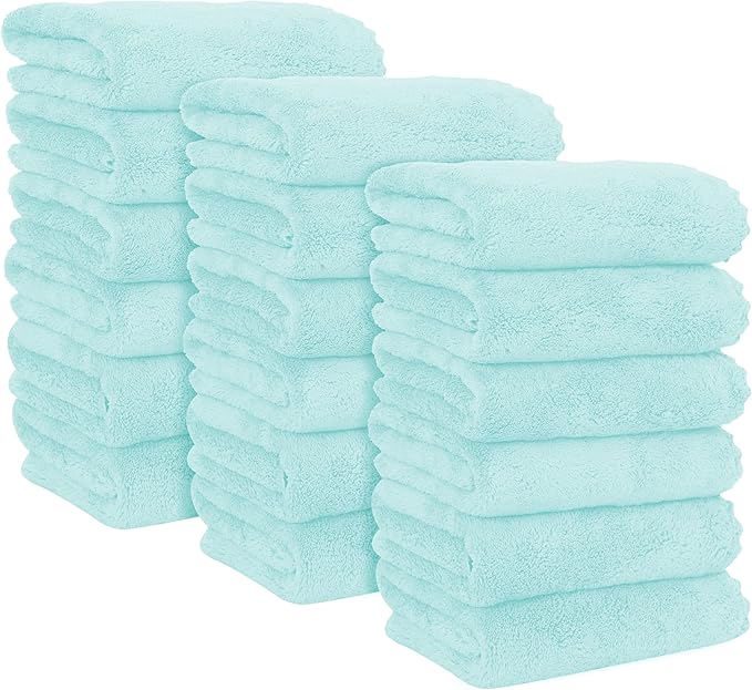 18 Pack Premium Hand Towels - Quick Drying - Microfiber Coral Velvet Highly Absorbent Towels - Multipurpose Use as Hotel, Bathroom, Shower, Spa, Hand Towel 16 x 28 inches (Frozen Blue)