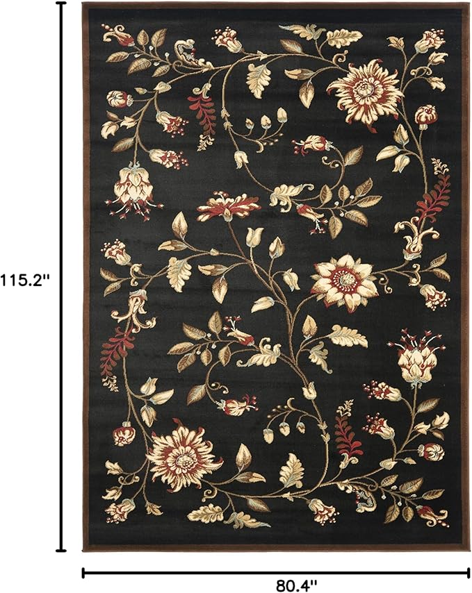 SAFAVIEH Lyndhurst Collection Area Rug - 6'7" x 9'6", Black & Multi, Traditional Floral Design, Non-Shedding & Easy Care, Ideal for High Traffic Areas in Living Room, Bedroom (LNH552-9091)