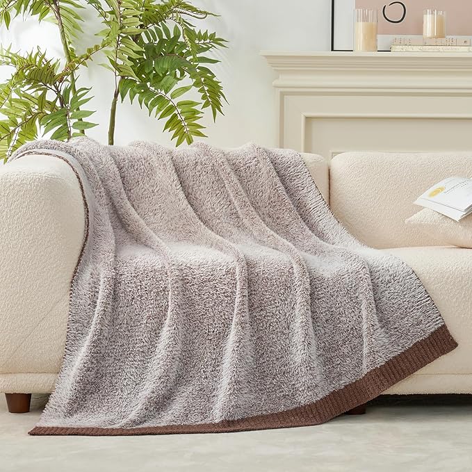 Amélie Home Knit Throw Blanket for Couch, Super Soft Fuzzy Cozy Throw, Giftable Knitted Blanket for Women Men, Birthday, Sofa Bed Living Room Decor, 50" x 60", Heather Brown