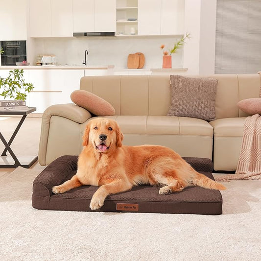 Orthopedic Dog Beds Large Sized Dog, 44x32x6 Inches Memory Foam Pet Bed for Large Dogs, Washable Removable Cover, Nonskid Bottom, Waterproof, Brown Grey