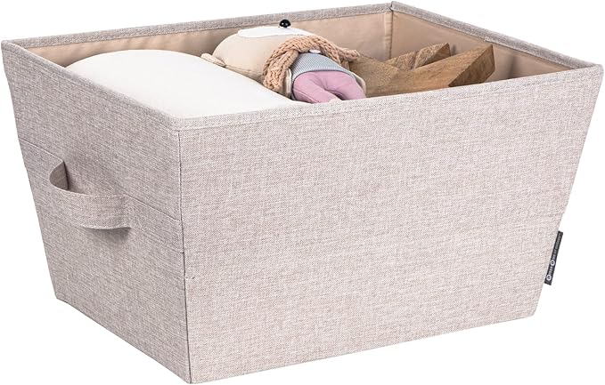 Bigso Tapered Storage Bin - Collapsible Fabric Storage Cubes for Organizing Shelves, Closets, and Rooms, with Handles - 13.4in x 17.7in x 9.8in - Large, Beige