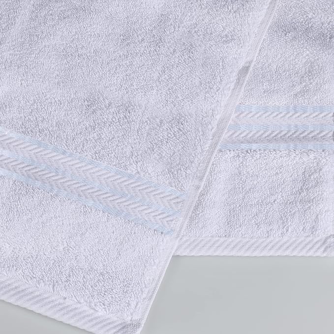 Superior Hotel Turkish Cotton 3 Piece Towel Set, Ultra Plush Spa Quality Heavyweight Essentials for Bathroom, Thick Absorbent and Soft, Dobby Border, Includes 1 Bath 1 Hand 1 Washcloth, White