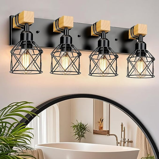4-Light Farmhouse Vanity Light for Bathroom,Industrial Vanity Light Over Mirror,Bathroom Wall Lamp for Kitchen Living Room (4-Light)
