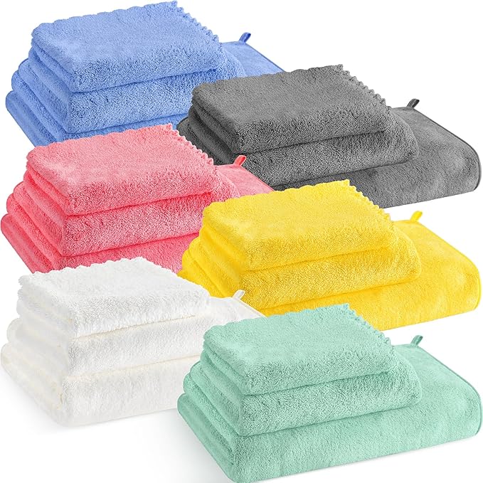 18 Pcs Microfiber Bath Towel Set 6 Bath Towels 6 Hand Towels 6 Washcloths Soft Coral Velvet Highly Absorbent Bathroom Towel for Fitness Sports Yoga Travel(Classic Colors)