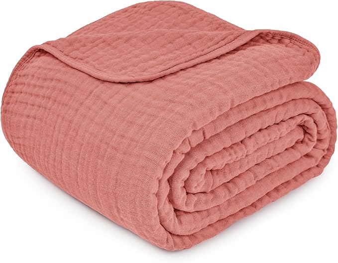 Comfy Cubs Muslin Blanket for Adults Twin 90" x 66" - 6 Layer Soft, Breathable & Lightweight Muslin Adult Blanket - Machine Washable & Designed in The US Bedding for All Seasons - Dusty Rose