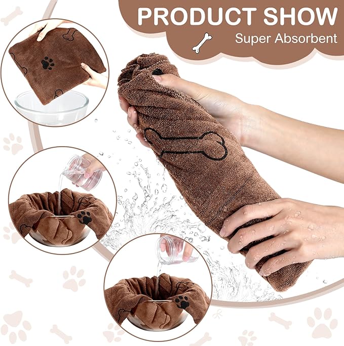 8 Pcs Dog Towels for Drying Dogs Cats Pet Towels Bulk Puppy Microfiber Quick Drying Paw Bath Bathing Supplies Absorbent for Medium Pets(Coffee,40 x 24 Inch)