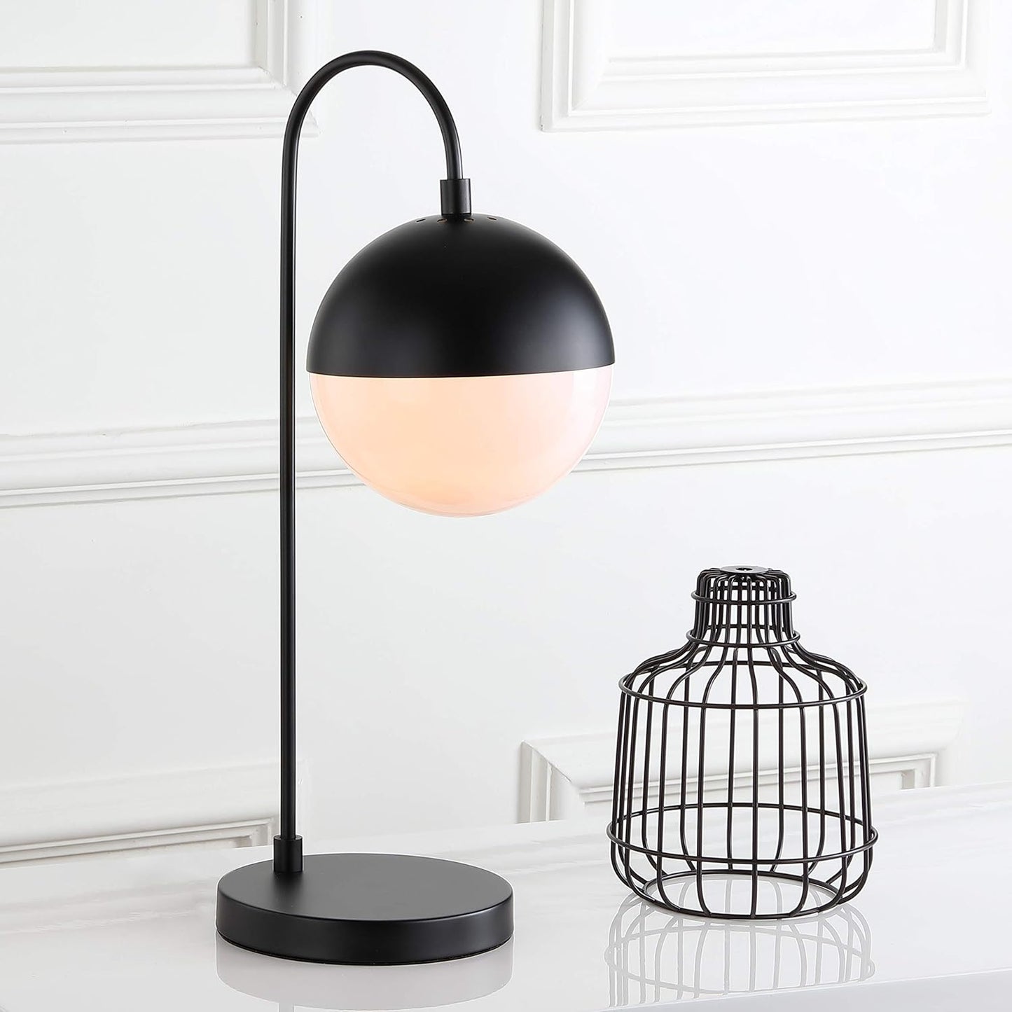 SAFAVIEH Lighting Collection Cappi Modern Black Orb 21-inch Bedroom Living Room Home Office Desk Dorm Study Nightstand Task Table Lamp (LED Bulb Included)