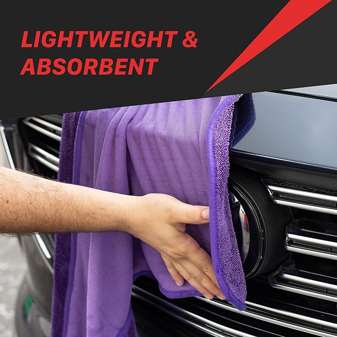 20" x 24" Universal Purple Car Drying Towel – 1200 GSM Rinse-Free Double-Sided Microfiber – Plush, Super Absorbent Towel for Car Wash & Detailing