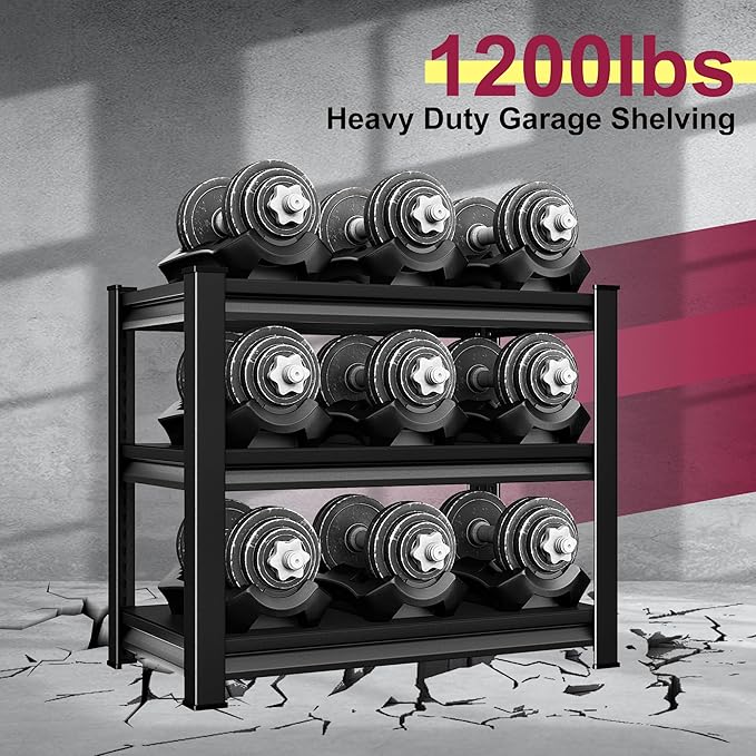 36''W Garage Shelves Heavy Duty - 1,200Lbs Steel Metal Adjustable Utility Storage Shelving Rack Units 36" W x 16" D x 36" H 3 Tier Black