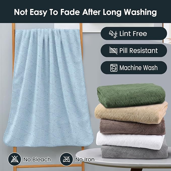 Bath Towels Pack of 2, 30 in x 60 in, Large Microfiber Bath Towel Set, Ultra Soft, Super Absorbent, Fast Drying, Use for Sauna, Sport, Travel, Fitness, SPA, Yoga,Coral Fleece -Light Blue